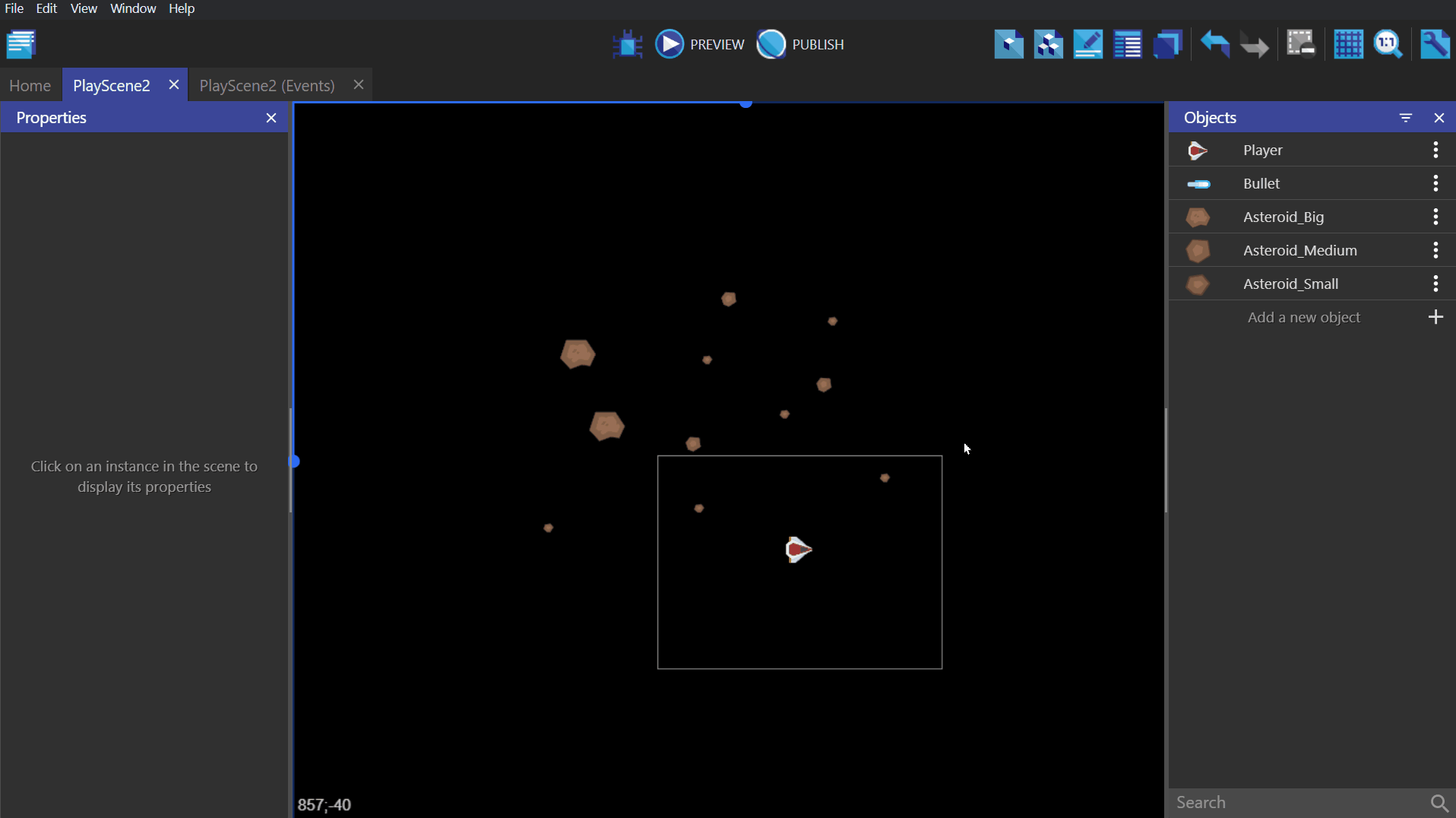 Asteroids GDevelop documentation