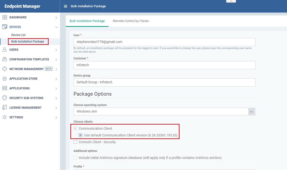 How to set the default version of the communication and security