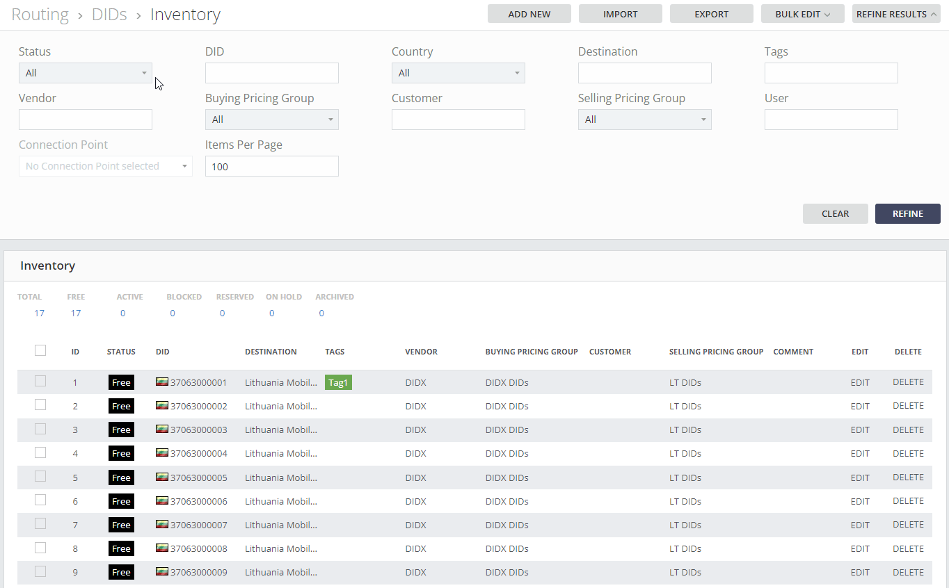 M4 DID Bulk with Refine Example Kolmisoft Wiki