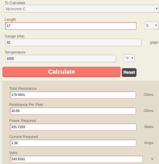 Nichrome Wire Calculator Open Source Ecology