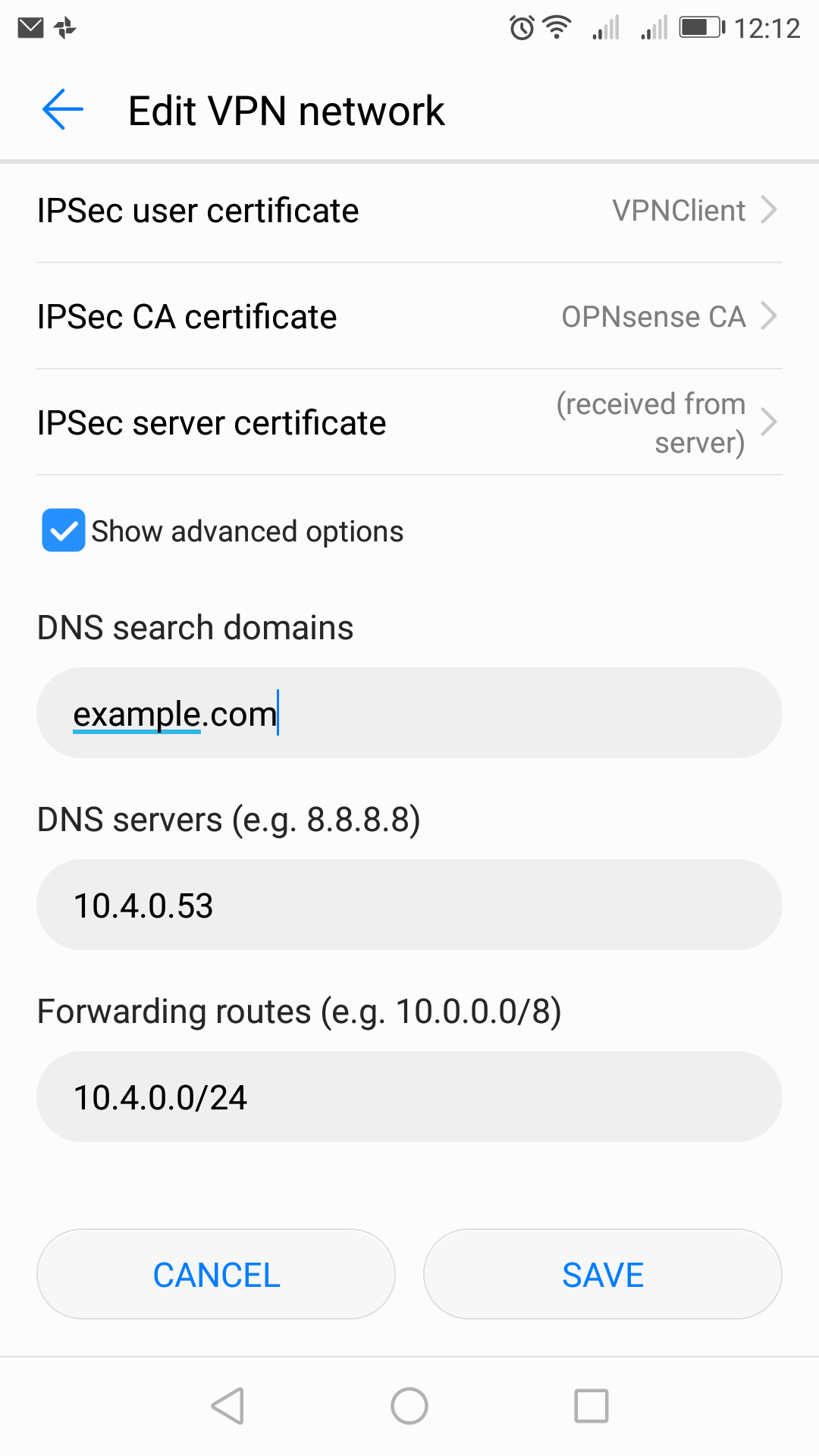 IPsec Setup Android Remote Access — OPNsense documentation
