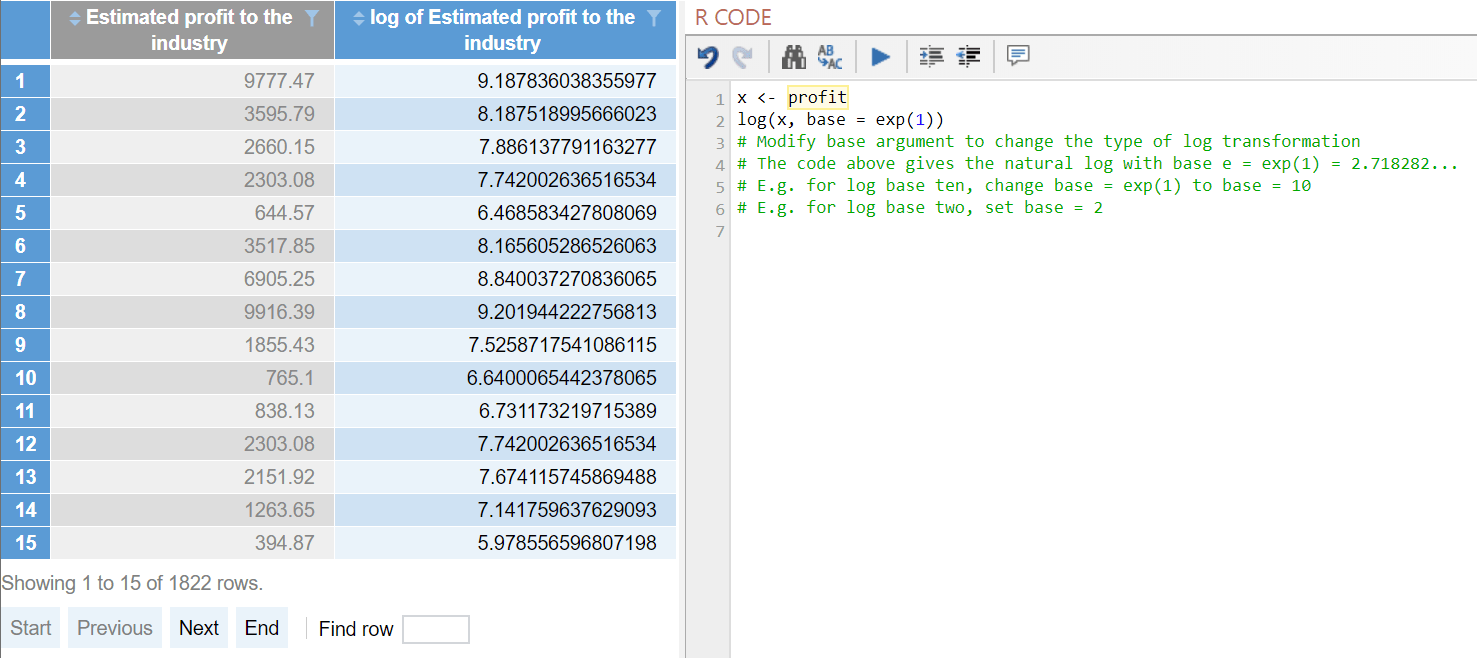 Create New Variables Log Transform Variable(s) Q