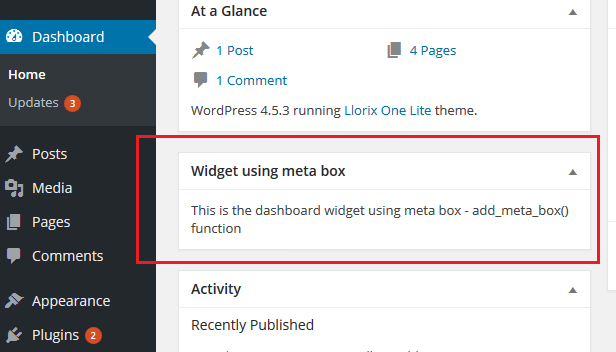 WordPress create custom dashboard widget using meta box wiki