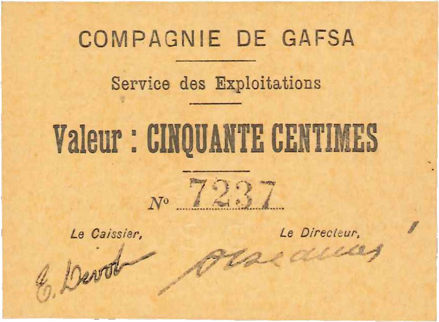 Billets de nécessité Gafsa (Tunisie) Compagnie de