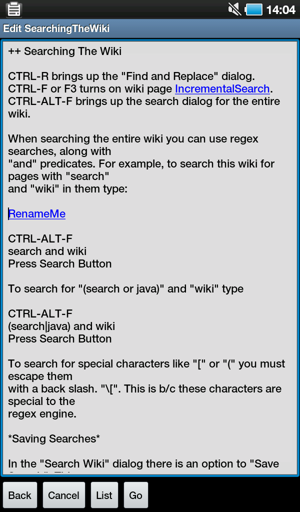 WikiAndPad - wiki notebook for Android