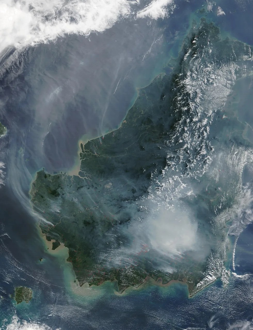borneo, forest fire, satellite image