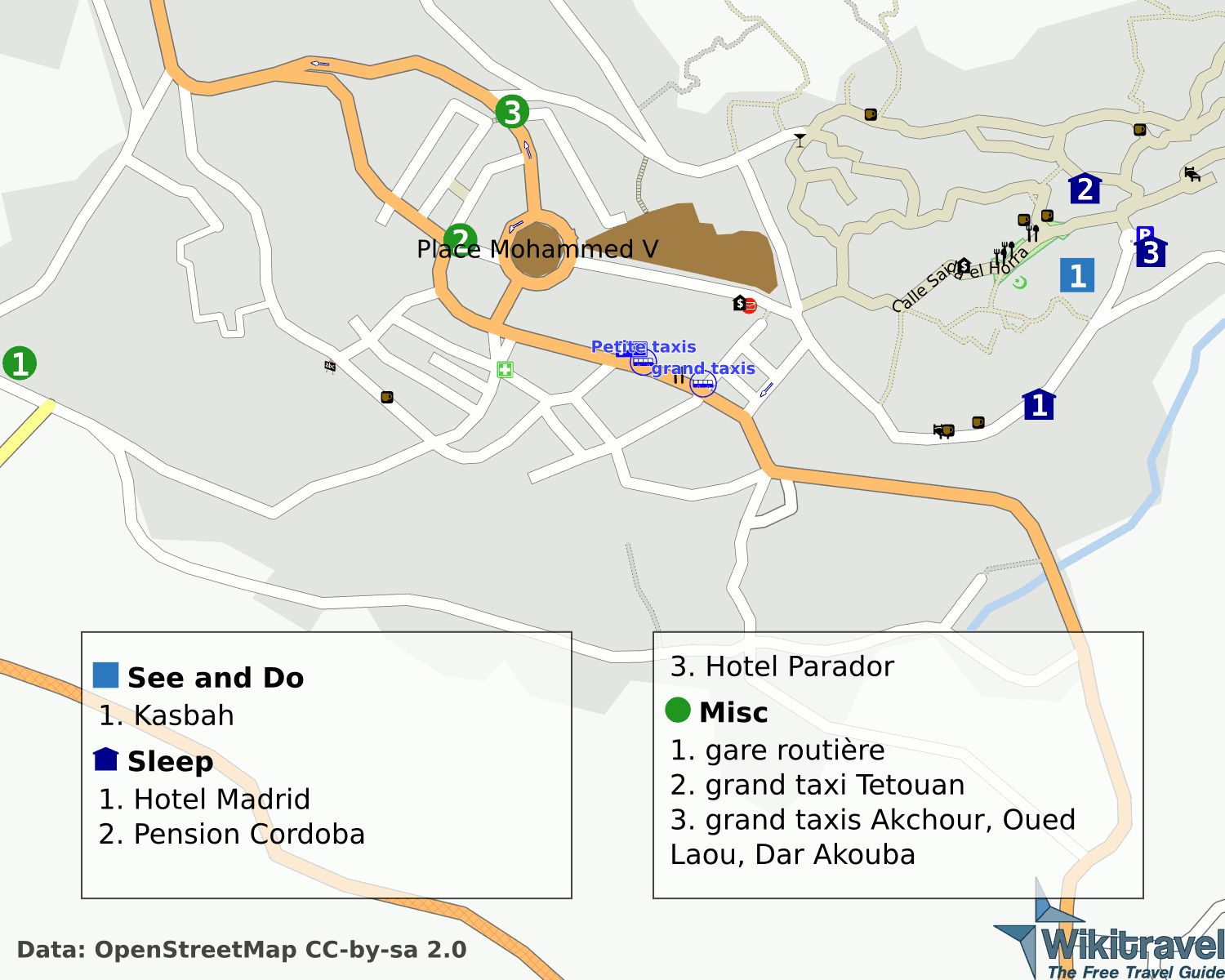 Chefchaouen Sur La Carte Du Maroc FileChefchaouen map with listings.png Wikitravel Shared