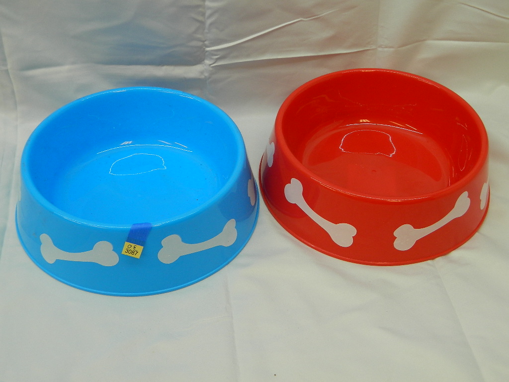 OE3087 Large Blue and Red Plastic Dog Food and Water Bowls NEW