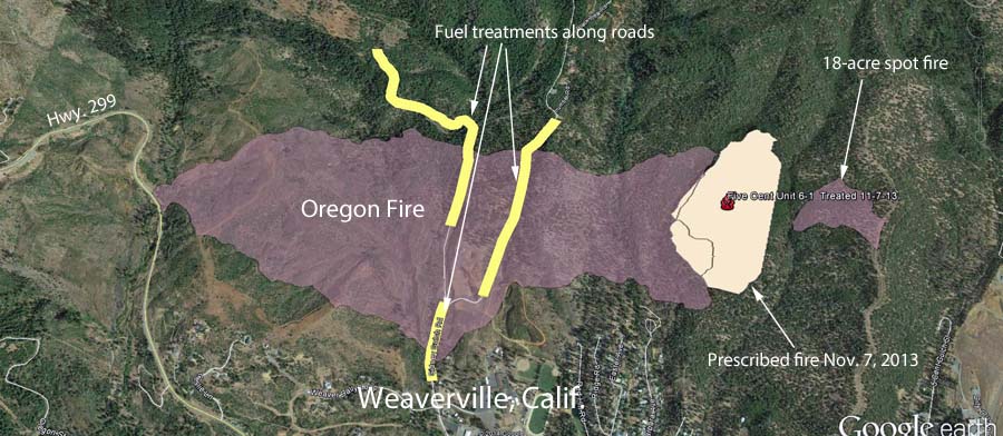 Wildfire near Weaverville slowed by prescribed fire Wildfire Today