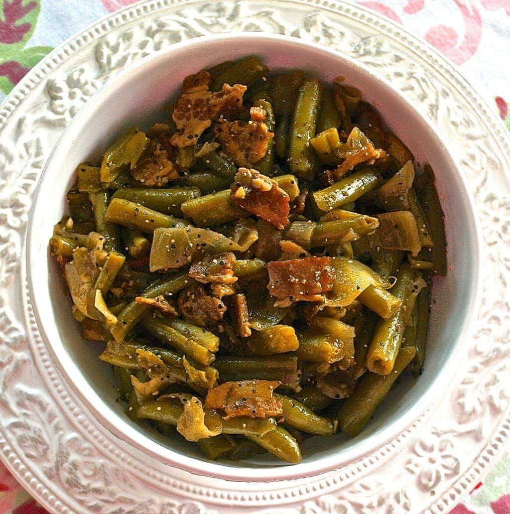 CountryStyle Green Beans with Bacon, Brown Sugar, Caramelized Onions