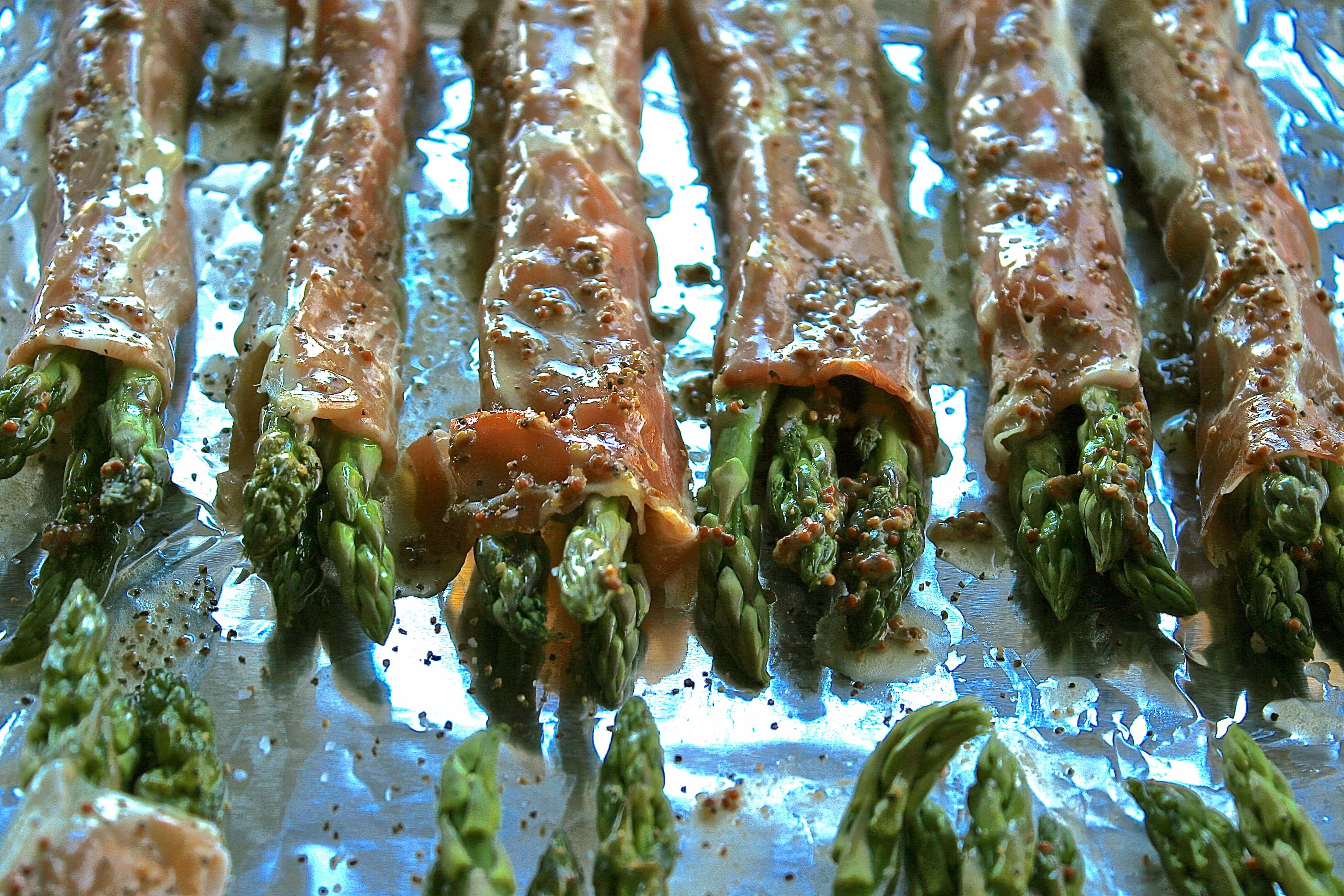 OvenRoasted ProsciuttoWrapped Asparagus with Whole Grain Mustard