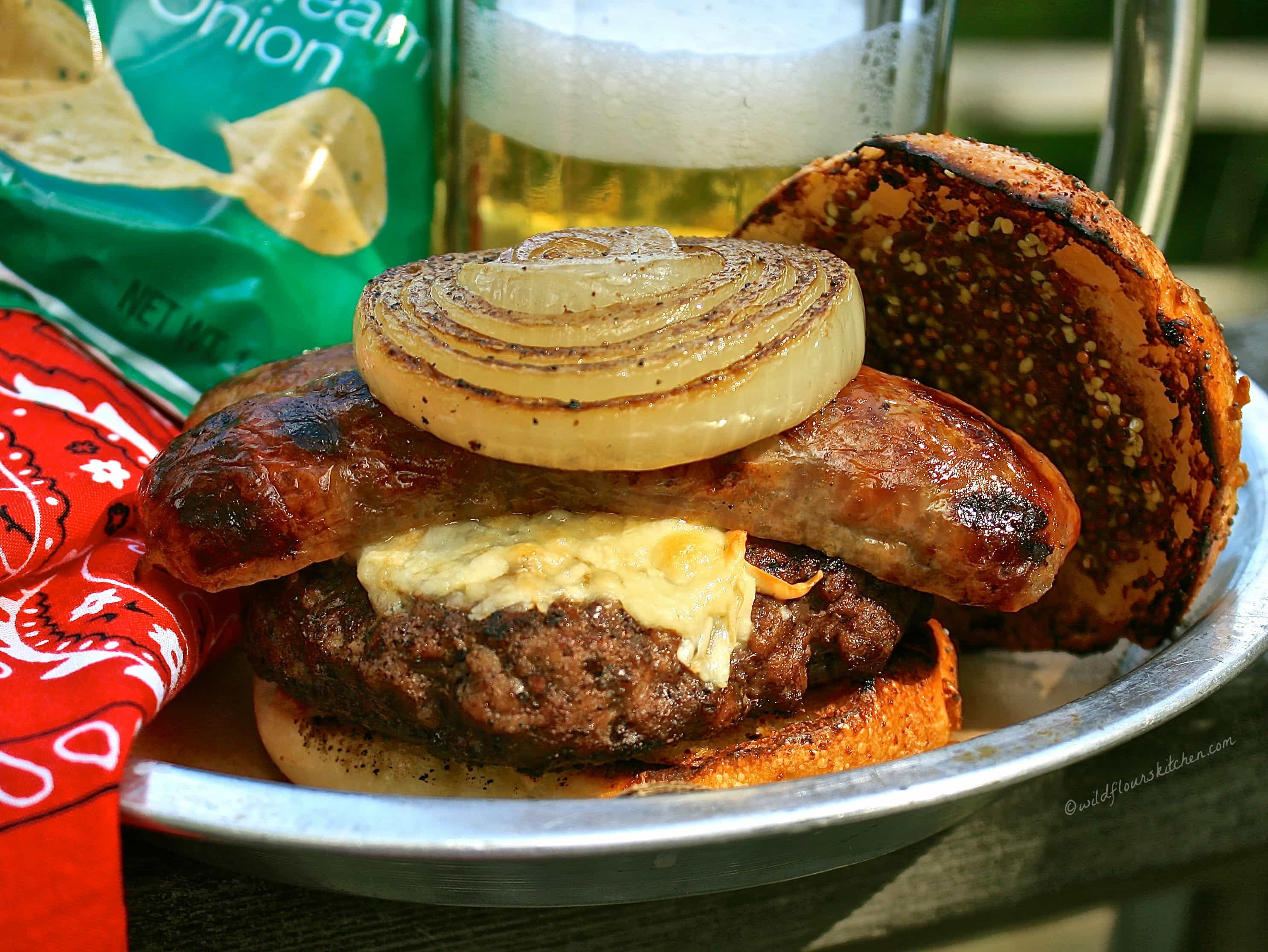 Brat Burgers with Horseradish Cheese, Whole Grain Mustard and Buttery