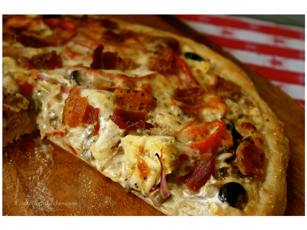 Alfredo Style Clams Casino Pizza with the Works! Wildflour's Cottage