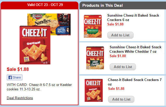 Cheez-It $1.50 Each Thru Wednesday