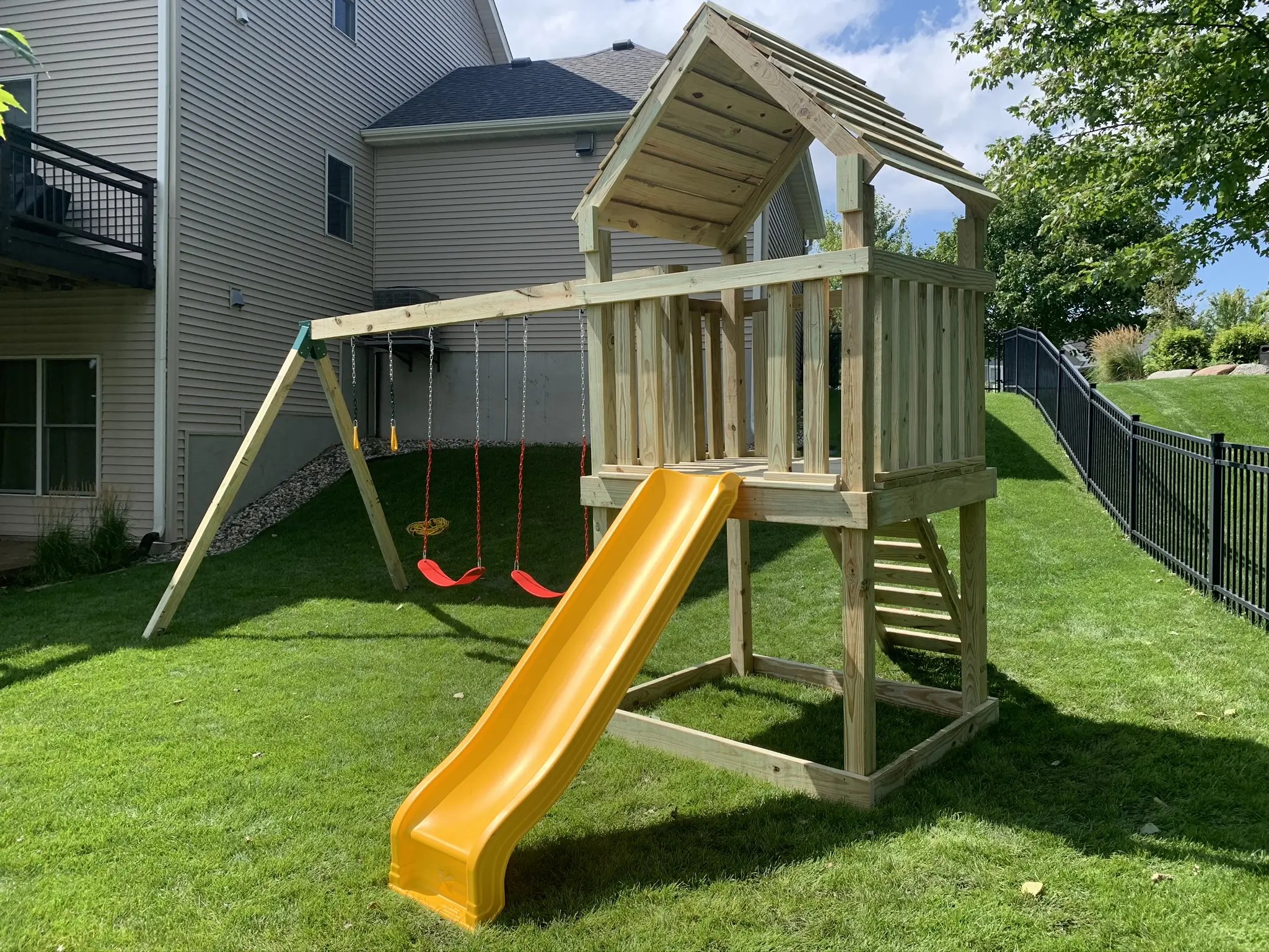 Super Swinger Playset+Wood Roof Built In Victoria, MN Wild Playsets