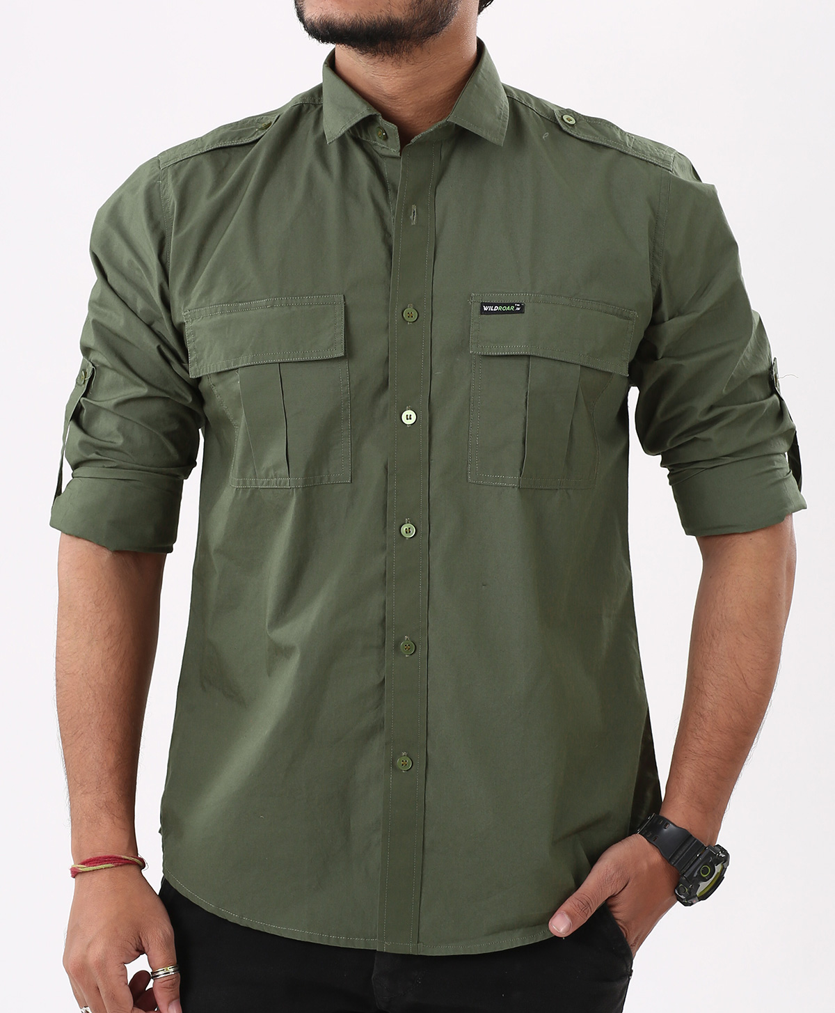 Olive Green Shirt Full Sleeves WildRoar.in