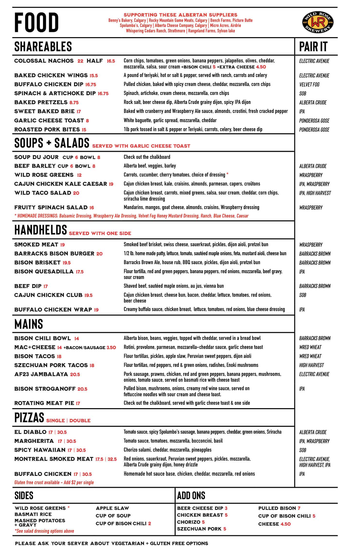 MENUS Wild Rose Taproom