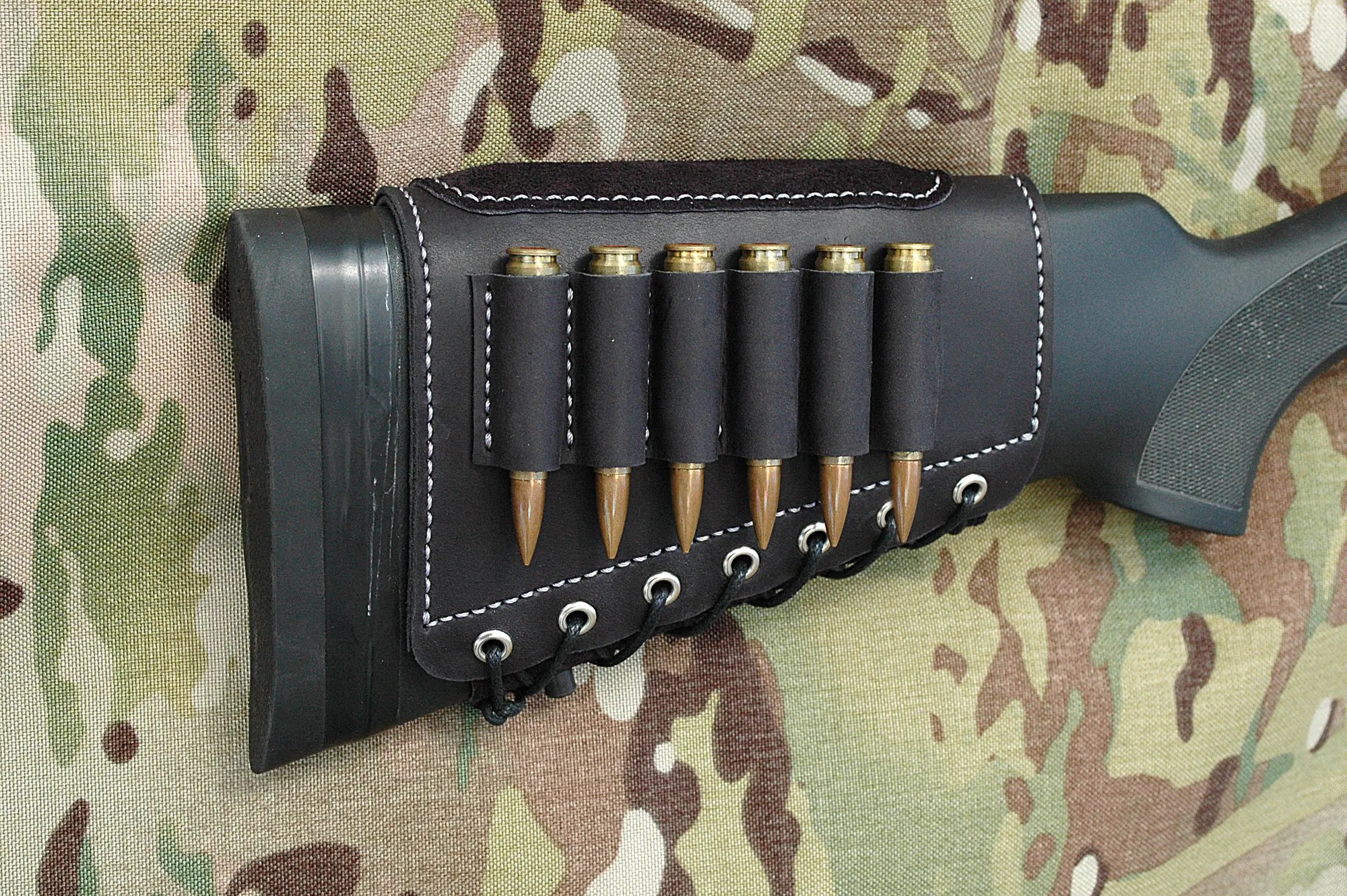Padded Leather SET Rifle buttstock cartridge holder and Rifle Sling