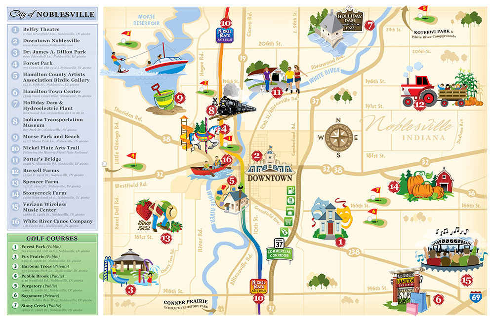 Noblesville Illustrated City Map Wilkinson Brothers Graphic Design