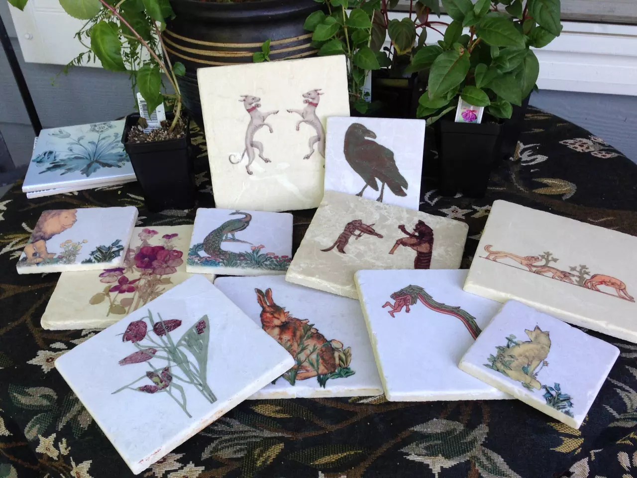 William Morris 'The Forest' Animals marble accent or altar tiles