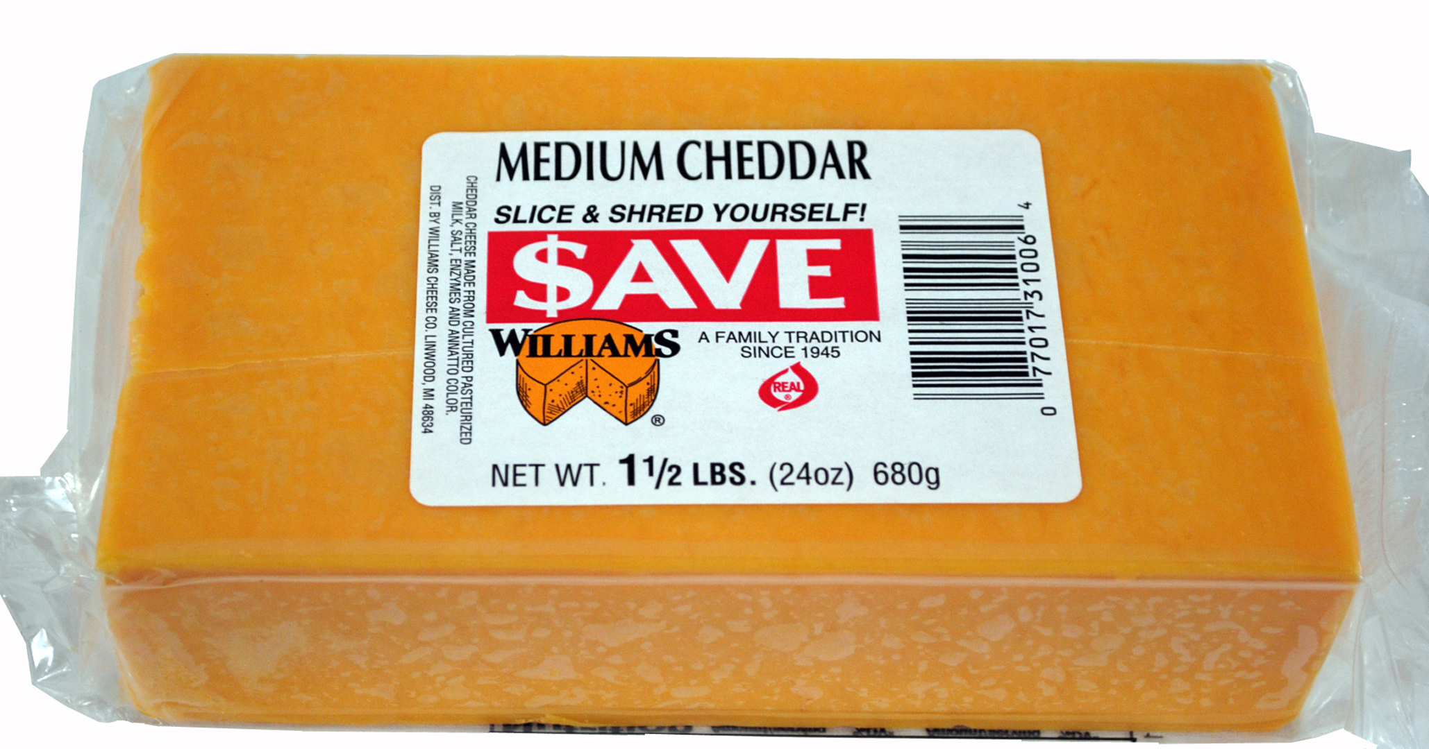 Medium Cheddar Chunk 1.5 lbs. Williams Cheese