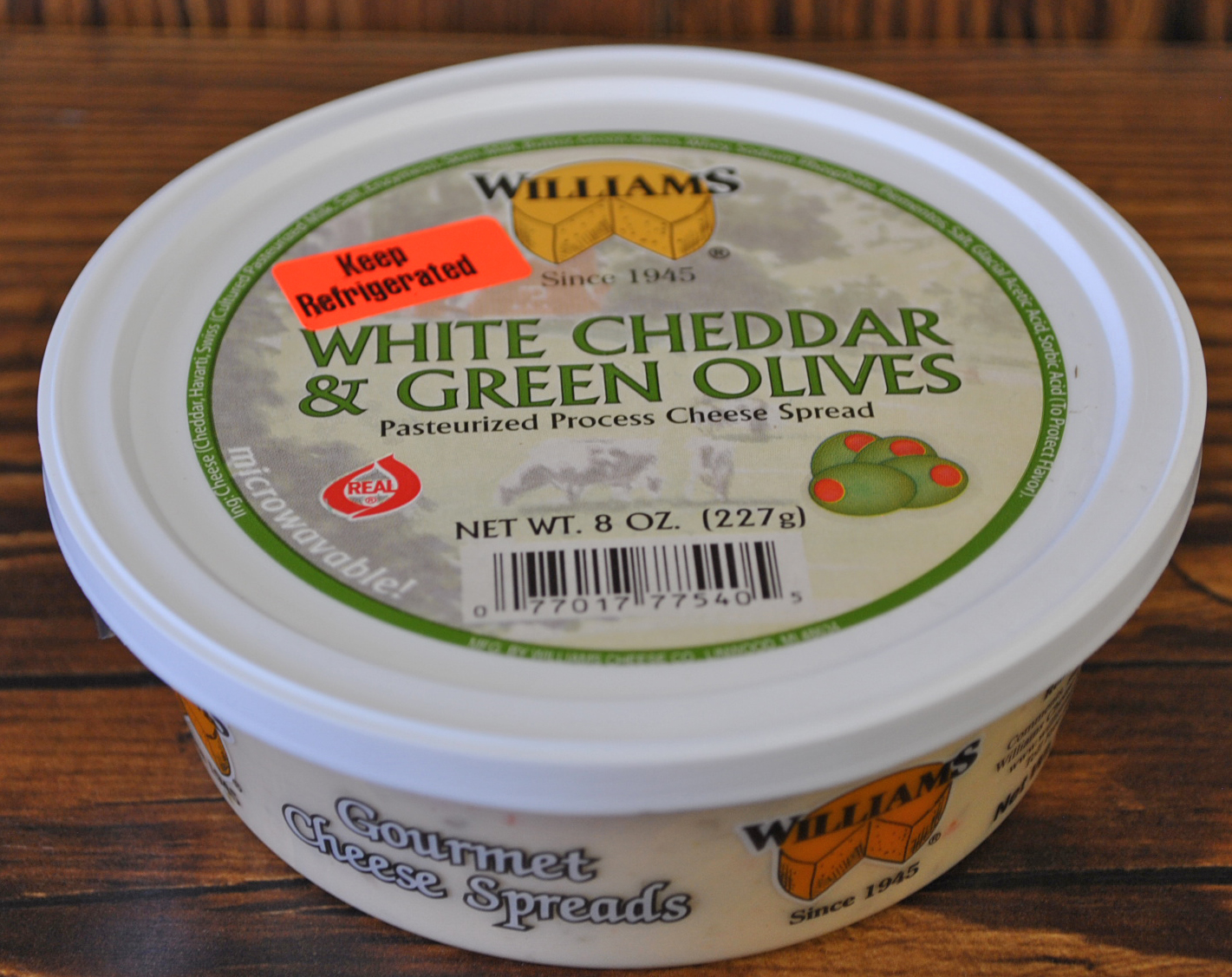 White Cheddar & Green Olive Cheese Spread 8 oz. Williams Cheese