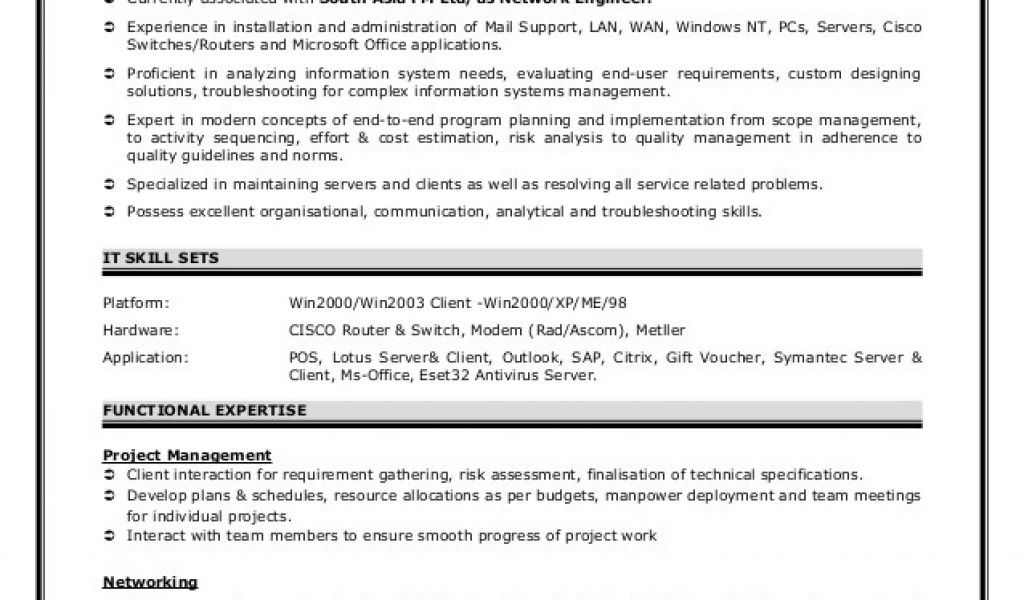 Computer Hardware and Networking Fresher Resume format Sample Network