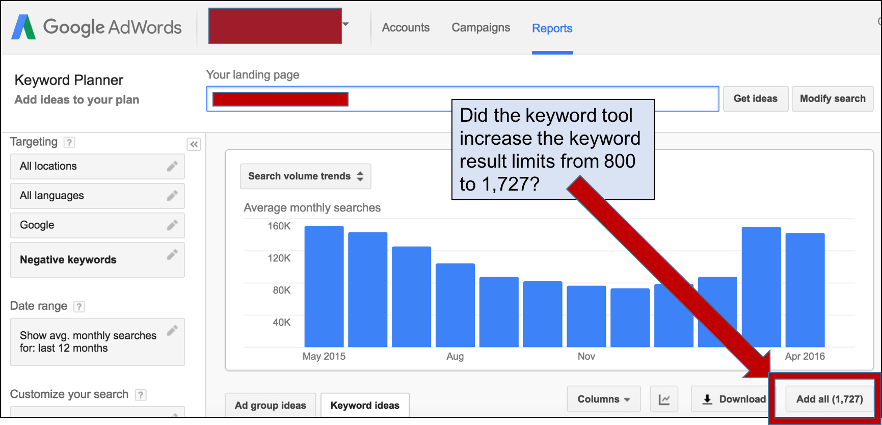Has Google Raised the Limits of the Google Keyword Planner?