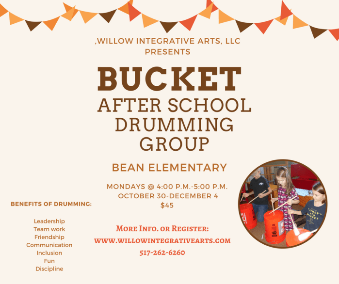After School Bucket Drumming at Bean Elementary Willow Integrative Arts