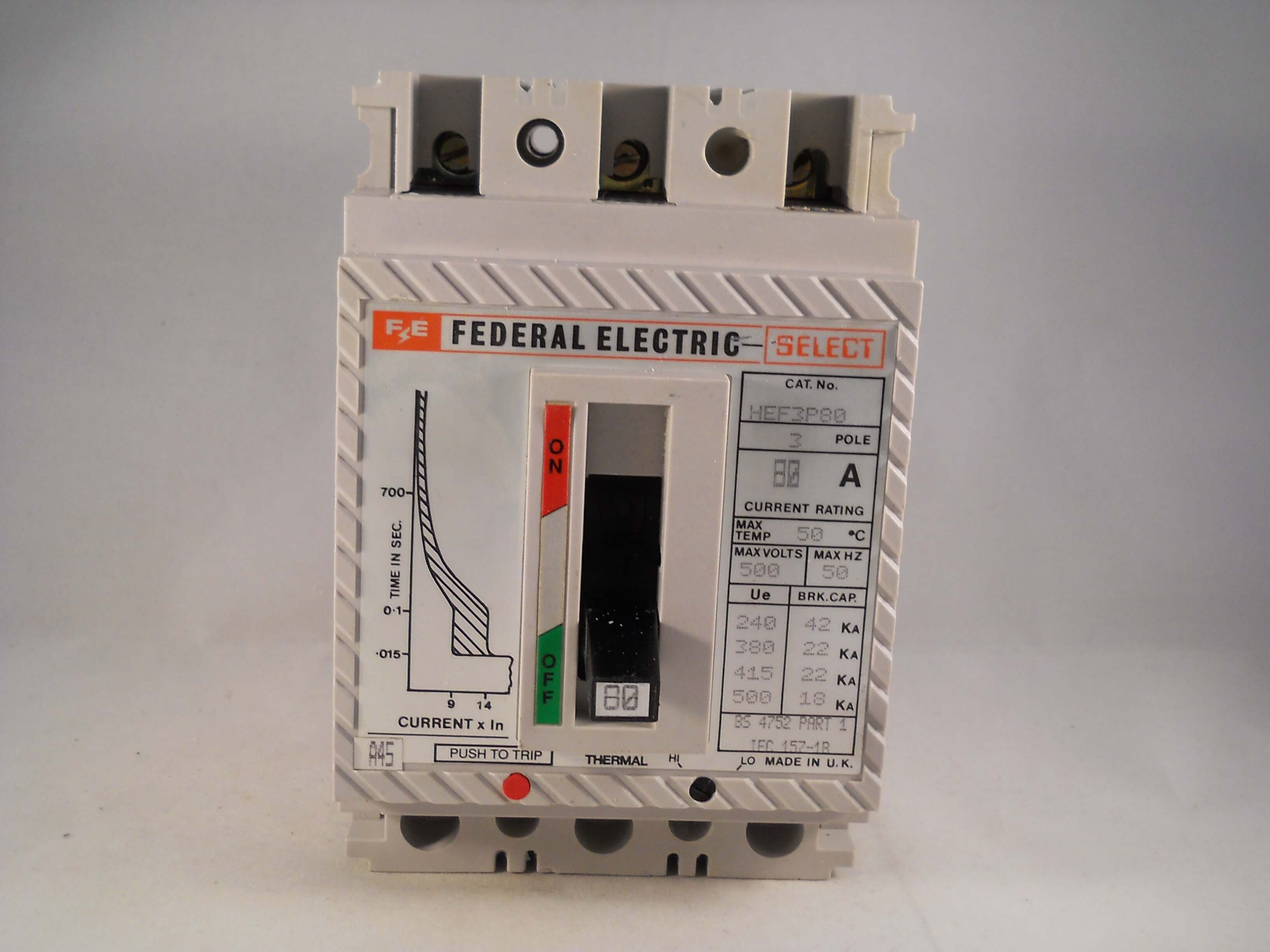 Federal Electric MCCB 80 Amp Triple Pole 3 Phase Breaker Select 80A