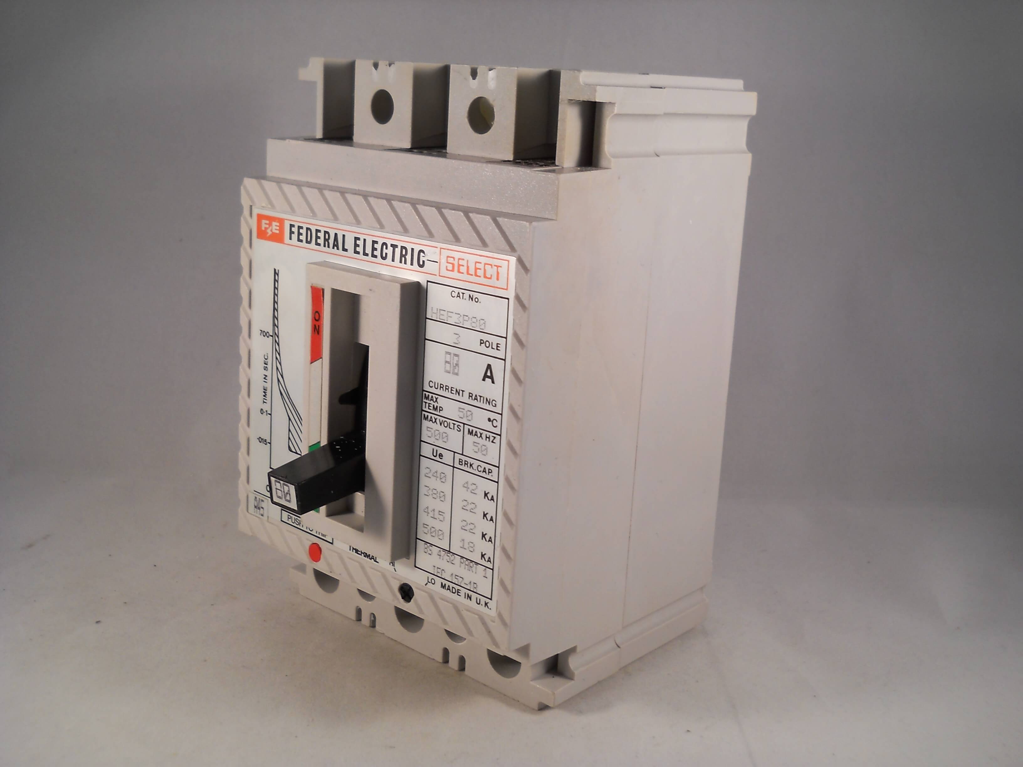 Federal Electric MCCB 80 Amp Triple Pole 3 Phase Breaker Select 80A