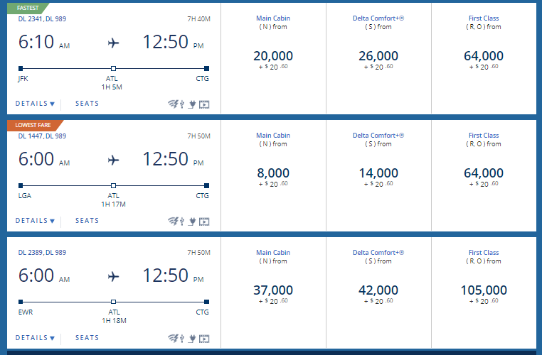 Great Delta Award Redemption! 8,000 Skymiles for NYC to Cartagena