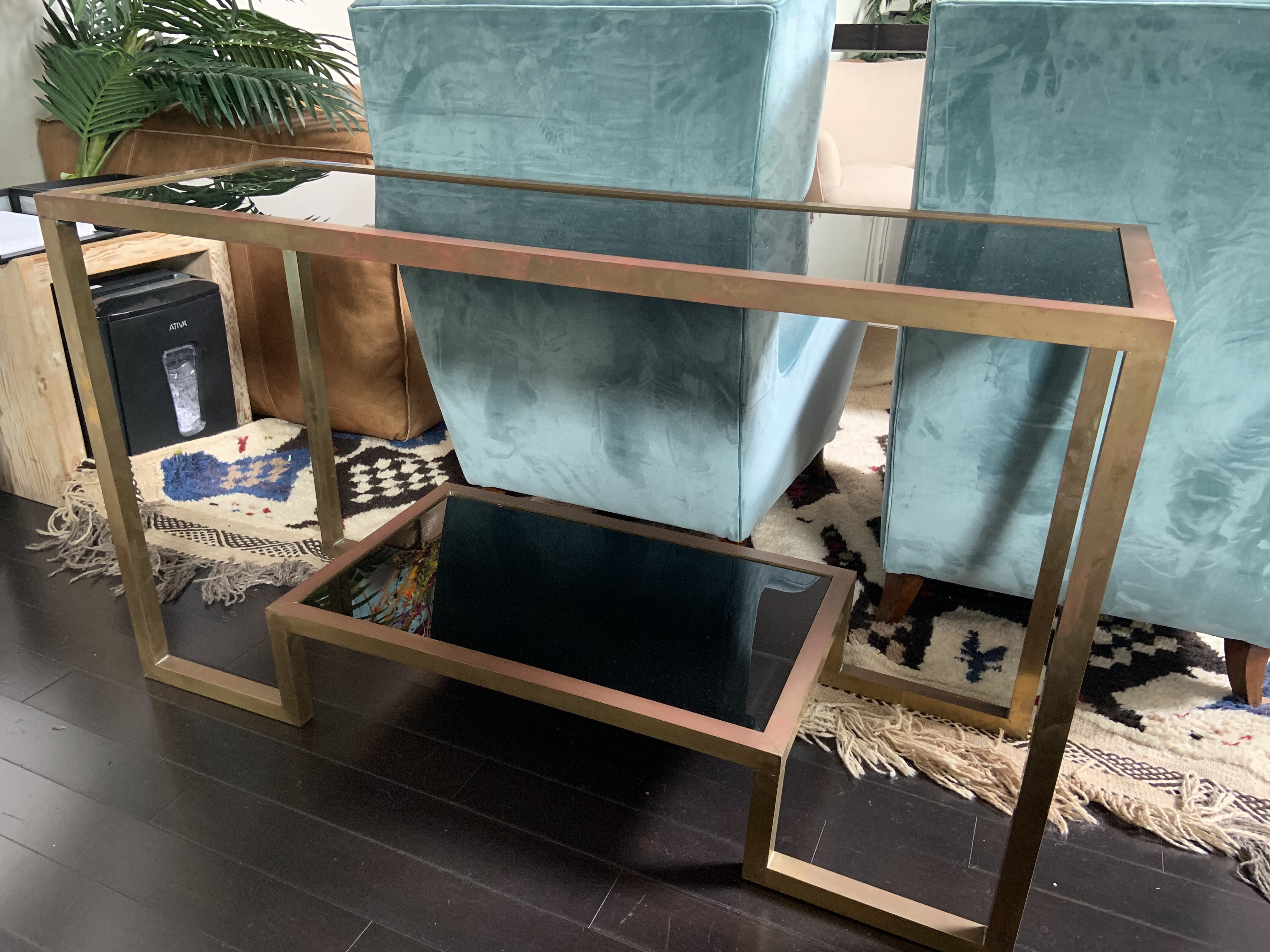 Wick Design Pair of Brass and Glass Consoles Wick Design