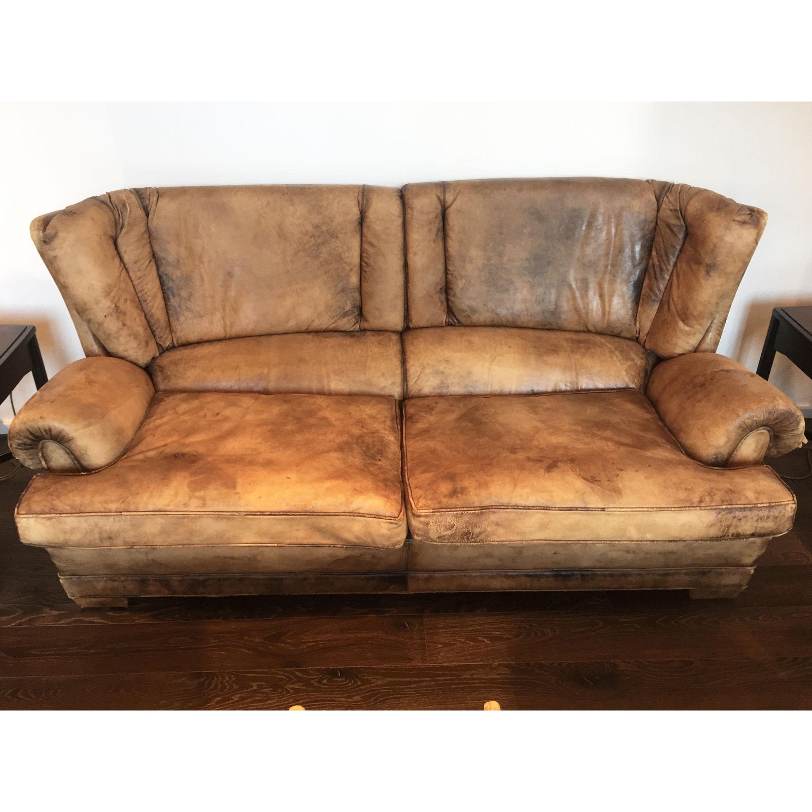 Wick Design 1950's French Brown Leather Settee Wick Design