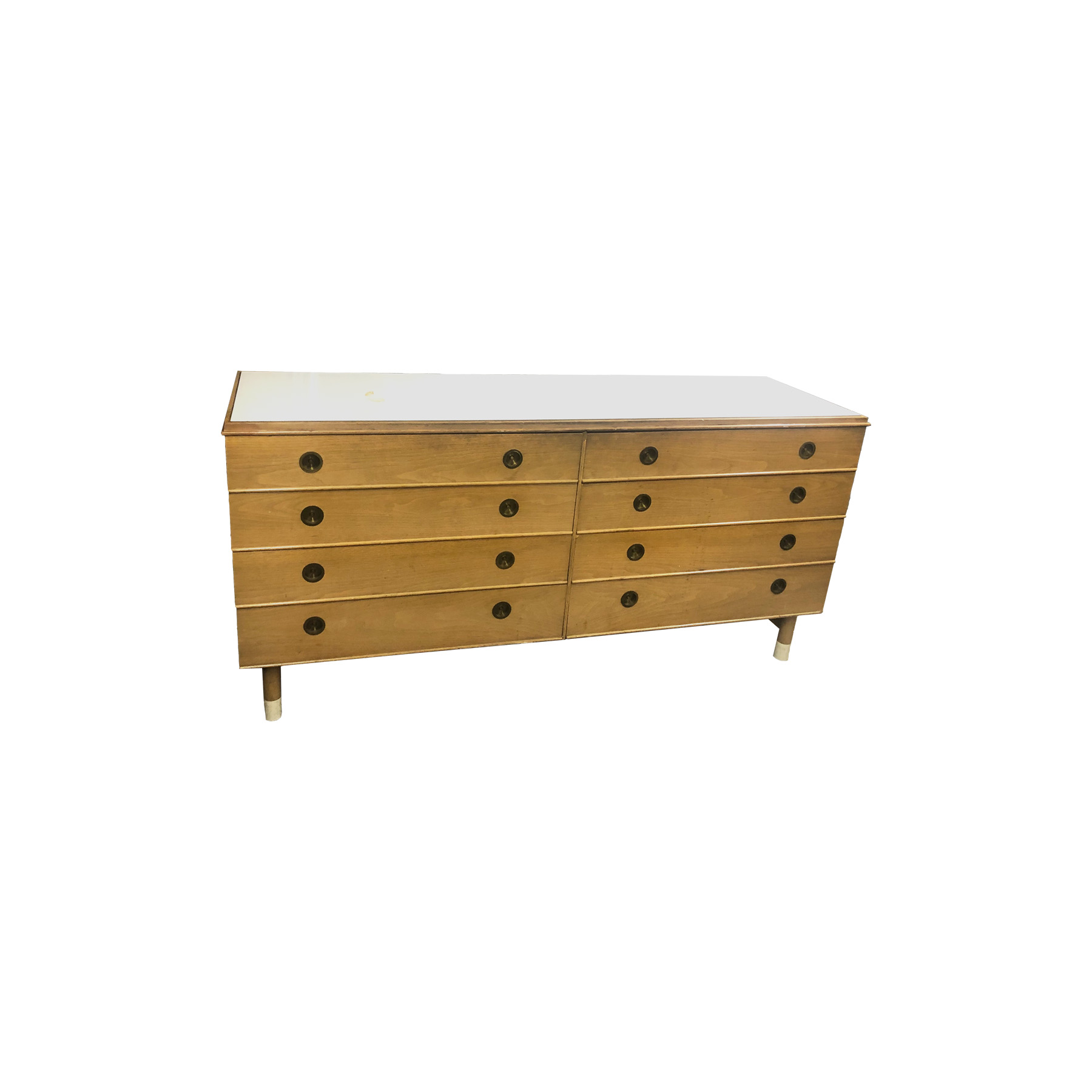 Wick Design MidCentury Maple and White Lacquer 8Drawer Lowboy Dresser