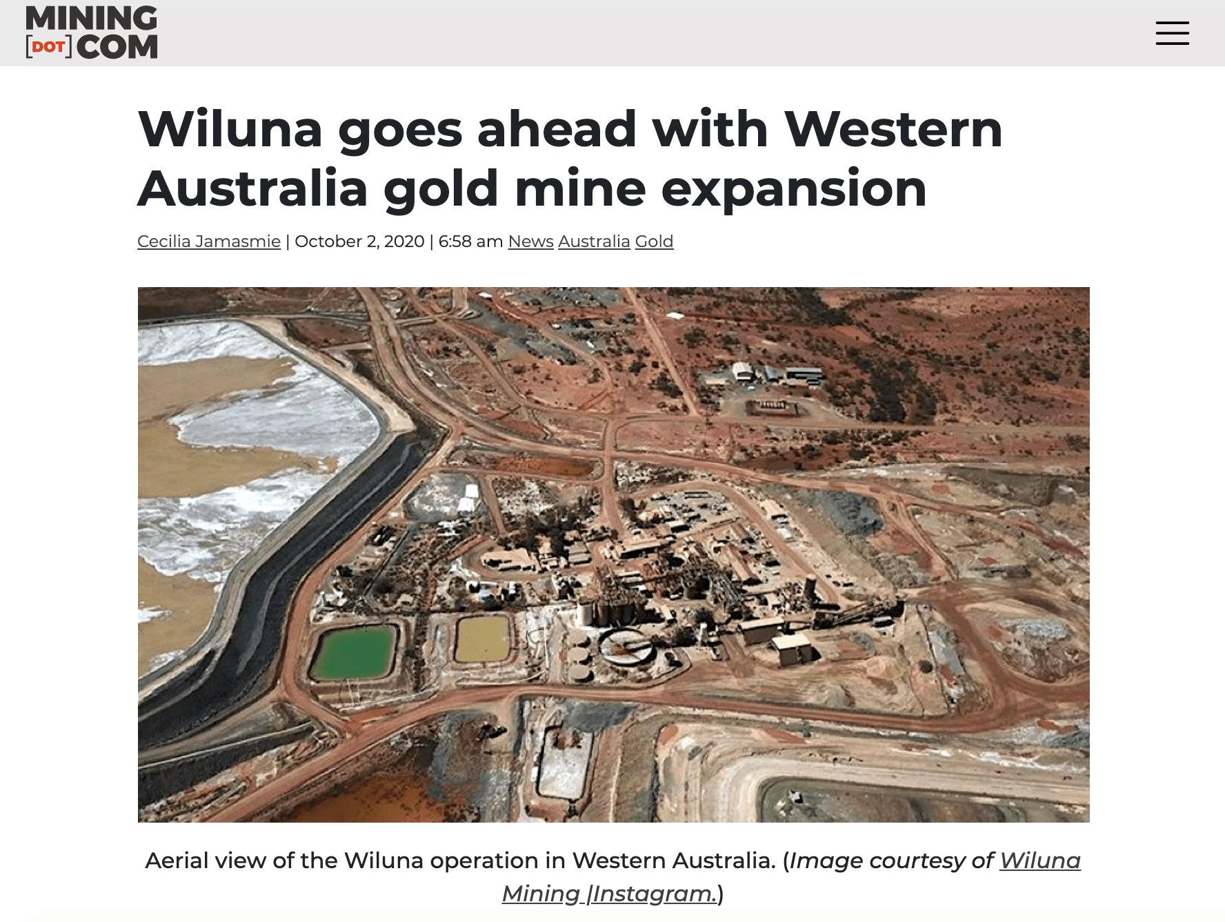 Wiluna goes ahead with Western Australia gold mine expansion Wiluna