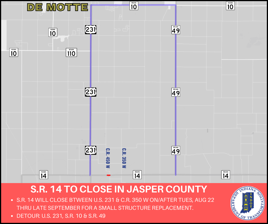 State Road 14 to close east of U.S. 231