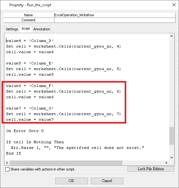 Copying data in designated columns in a CSV file to an