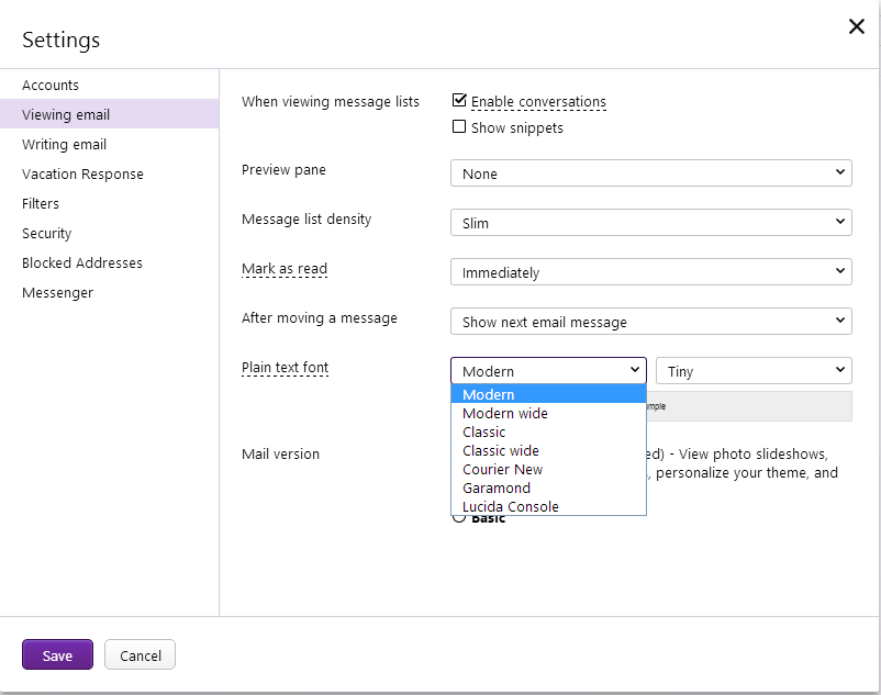 How to get the old style of plain text back in Yahoo! Mail