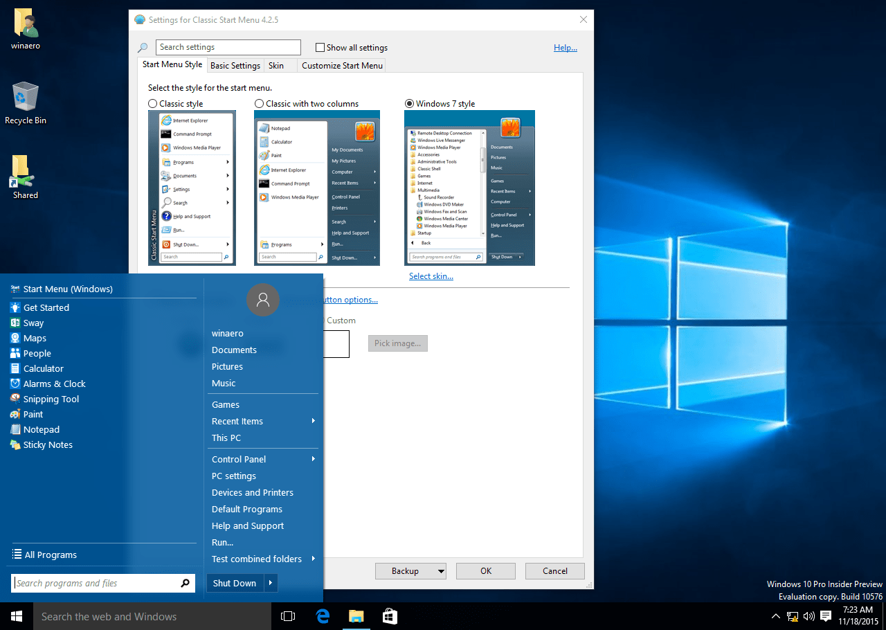 Windows 7 classic Menu START button how to change/remove.
