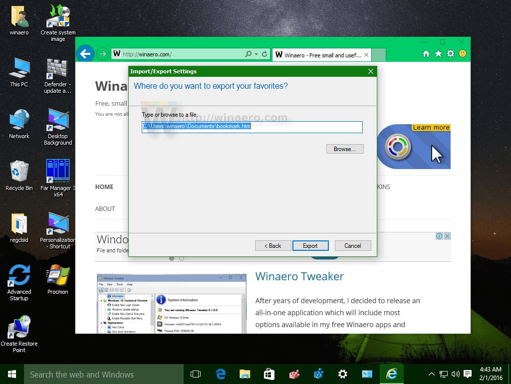 How to export Explorer bookmarks to an HTML file in Windows 10