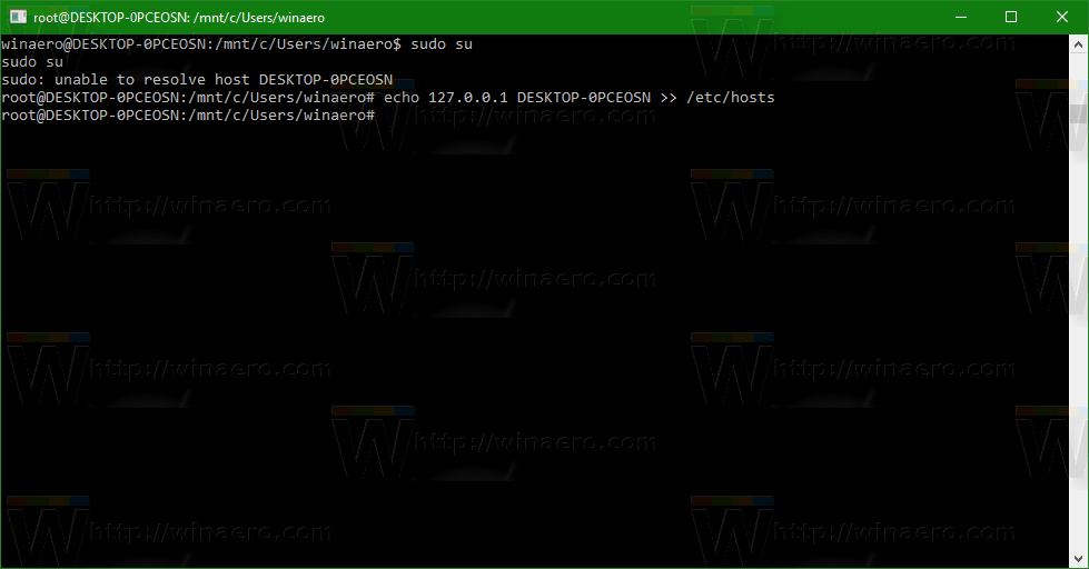 Fix unable to resolve host error in Bash on Ubuntu in Windows 10