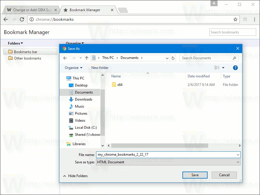 Export Google Chrome Bookmarks to an HTML File