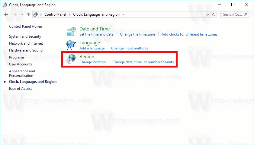 Change Date, Time, Region, Locale, Language in Windows 10
