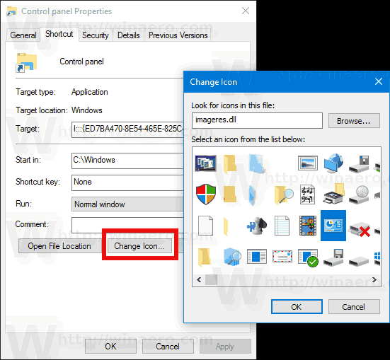 Create Control Panel Shortcut in Windows 10