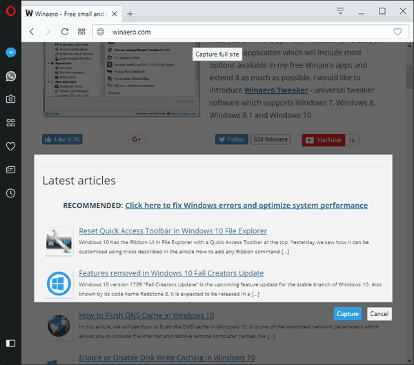 Opera 48 is Getting Screen Capture Tool
