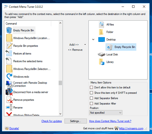 Add Empty Recycle Bin Context Menu in Windows 10