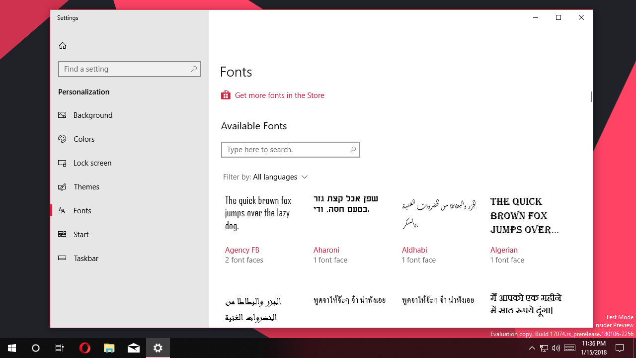 Windows 10 is getting new Fonts page in Settings