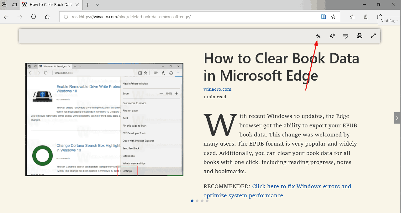Enable Reading View in Microsoft Edge
