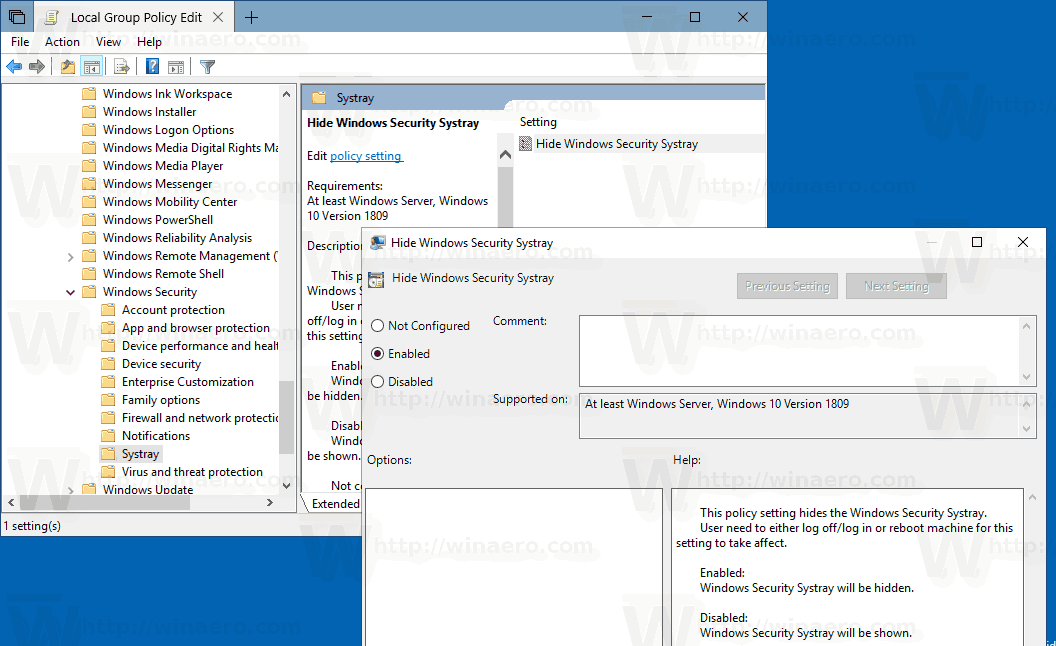 Hide Windows Security Tray Icon in Windows 10